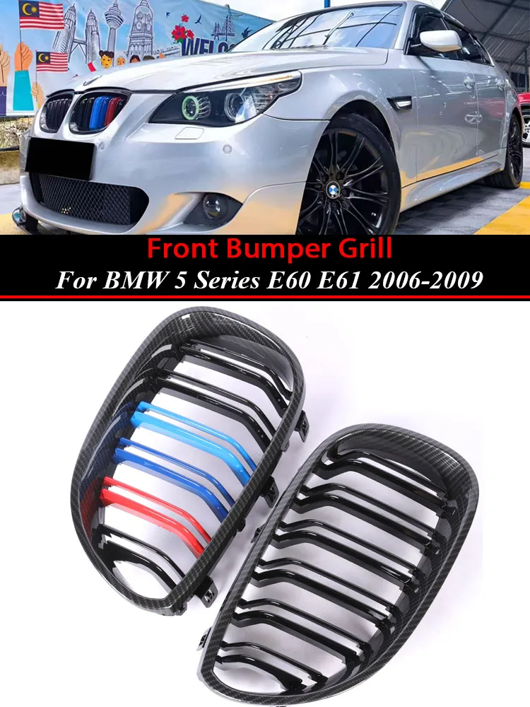 Front Bumper Grill Kidney Racing Grille Gloss Black Hood Mesh For BMW 5 Series E60 E61 2004-2009 530i 535i 540i 545i Double slat