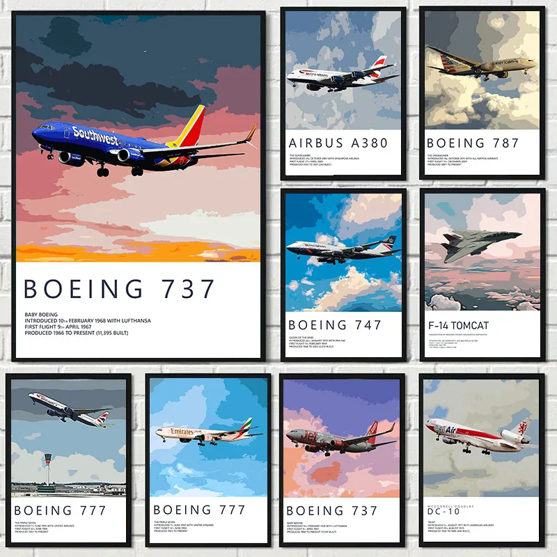 Famous Military Air Force Boeing-737 Airbus-A380 Aircraft Aviation Poster Canvas Painting Wall Art Pictures Home Bedroom Decor