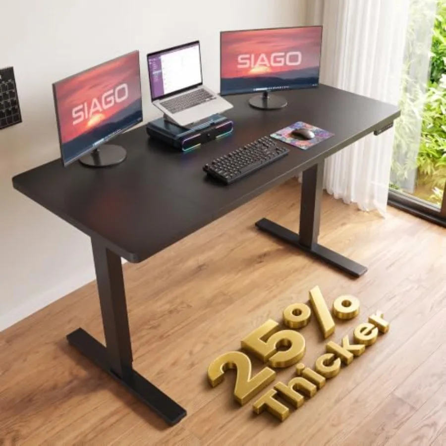 Electric Standing Desk for office use, aluminum alloy frame, matte black finish, 3-memory preset height adjustment with cable m