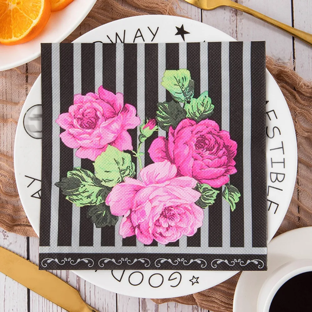 

40PCS Disposable Flower Printed Paper Napkin Double Layer Good Water Absorption Paper Towels Square Thickened Tissue Banquet