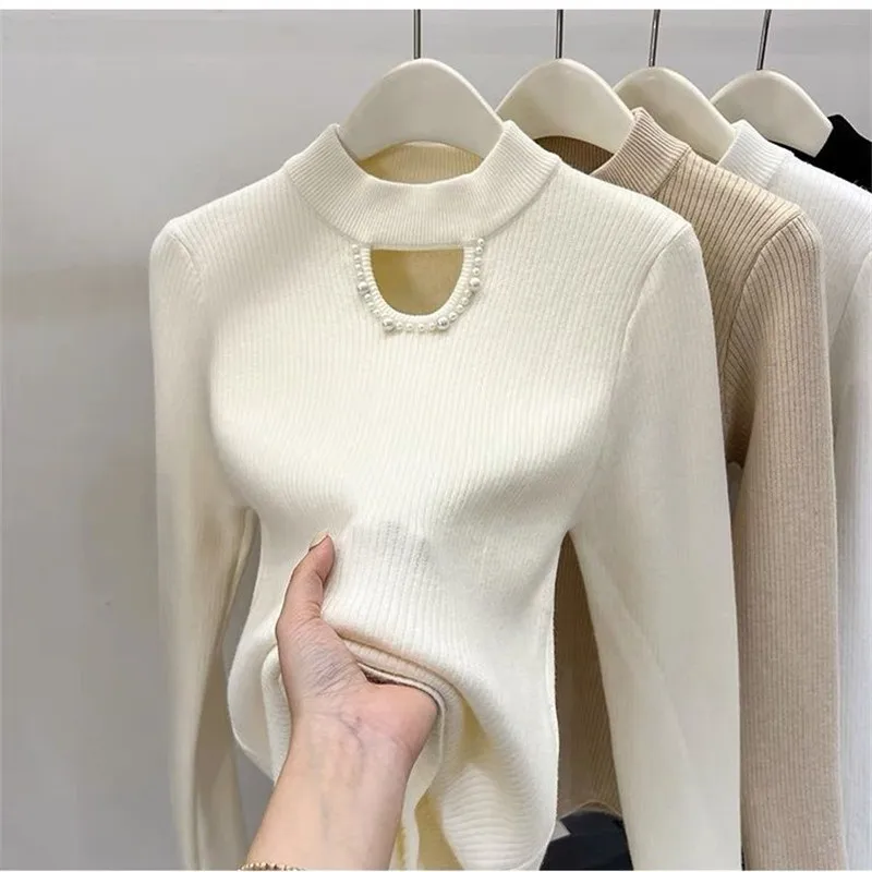 

Women's Half High Collar Long Sleeved Knit Sweater 2023 Autumn/Winter New Underlay Top Plush and Thick Sweater Women Clothing