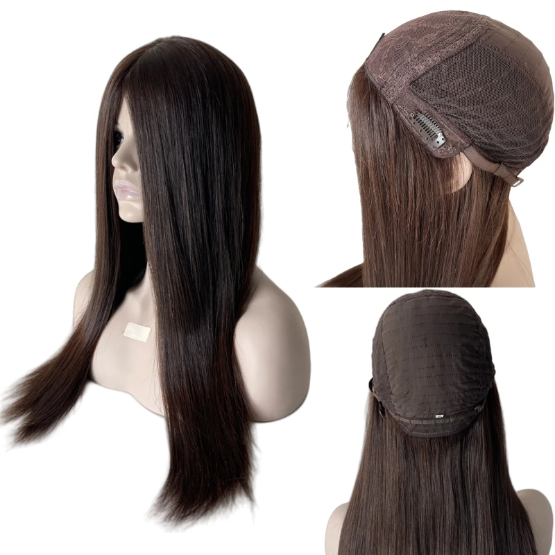 26 Inches Indian Virgin Human Hair Dark Brown Color 2# Kosher Wigs Silky Straight 4x4 Silk Top Jewish Wig for Jews