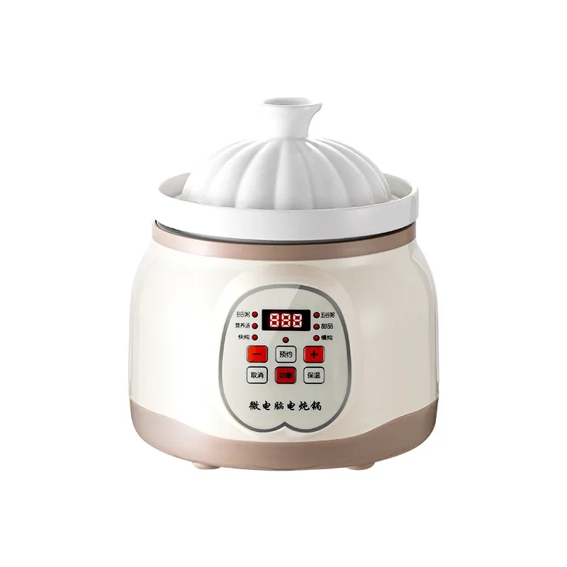 6L Automatic Ceramic Electric Slow Cooker Mini Porridge Pot with Soup Cooking Function And Ceramic Inner Pot for Stew Nest