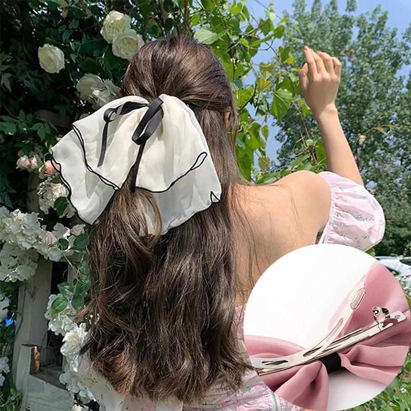 

LEVAO Women Large Bow Hair Ribbon Hairpin Net Yarn Big Bowknot Ribbon Hairband Clip Lady Girls Spring Clip Hair Accessories New