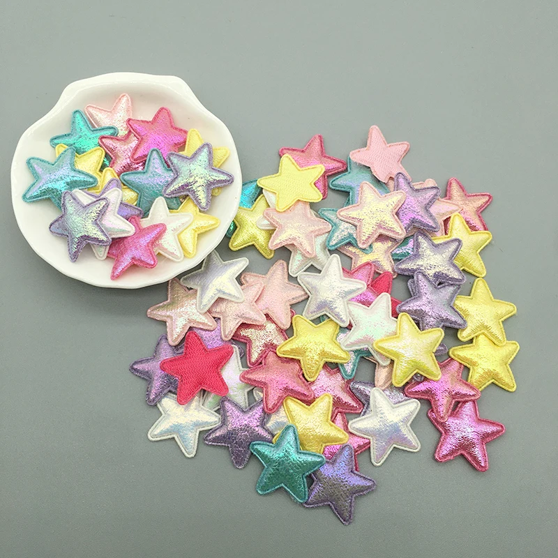 100Pcs 25mm Laser Padded Glitter Cloth Stars Appliques for DIY Clothes Sewing Patches Handmade Headwear Hair Clips Accessories