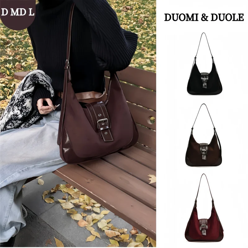 

2026 Весенняя повседневная сумка-хобо из искусственной кожи серо-коричневого цвета в стиле ретро, женская большая вместительная сумка через плечо с металлической пряжкой и ремешком на одно плечо, повседневная