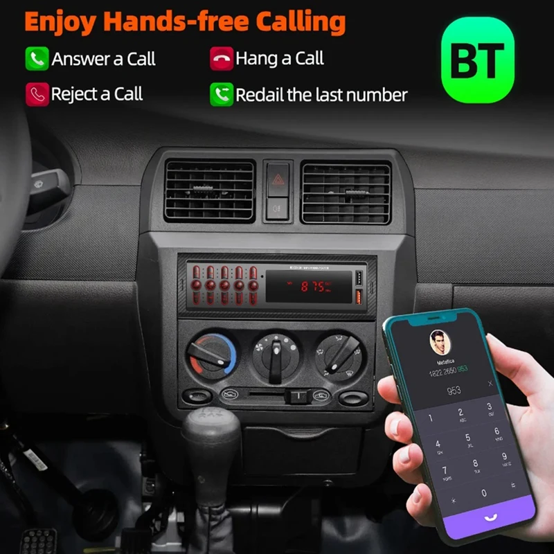 Car MP3 Player Hands-Free Calling Dual USB Wireless Bluetooth AUX Input 1099 Car Card Radio Support FM Function