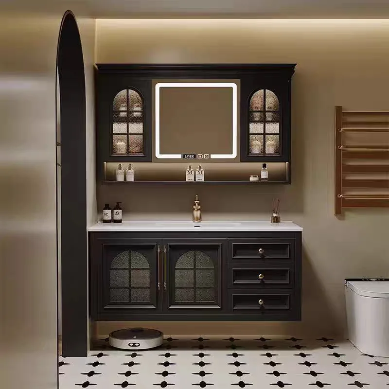

Oak bathroom cabinet combination, bathroom solid wood washstand, wash basin cabinet, ceramic integrated basin