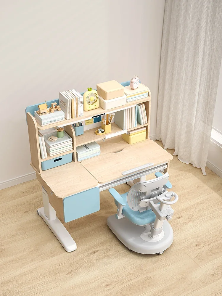 Children's study table Primary school student desk Lifting solid wood  table Household desk and chair set Sitting