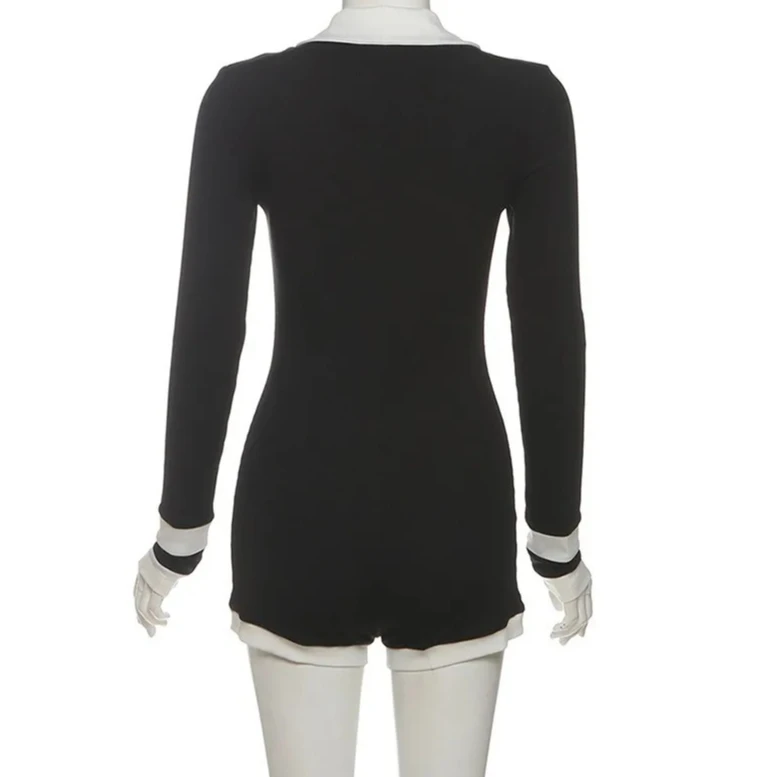 المرأة سبايس جيرل حفلة الشارع الشهير أسود أبيض اللون كتلة السروال القصير العميق الخامس الرقبة كم طويل مثير ارتداءها السراويل النمط الأمريكي