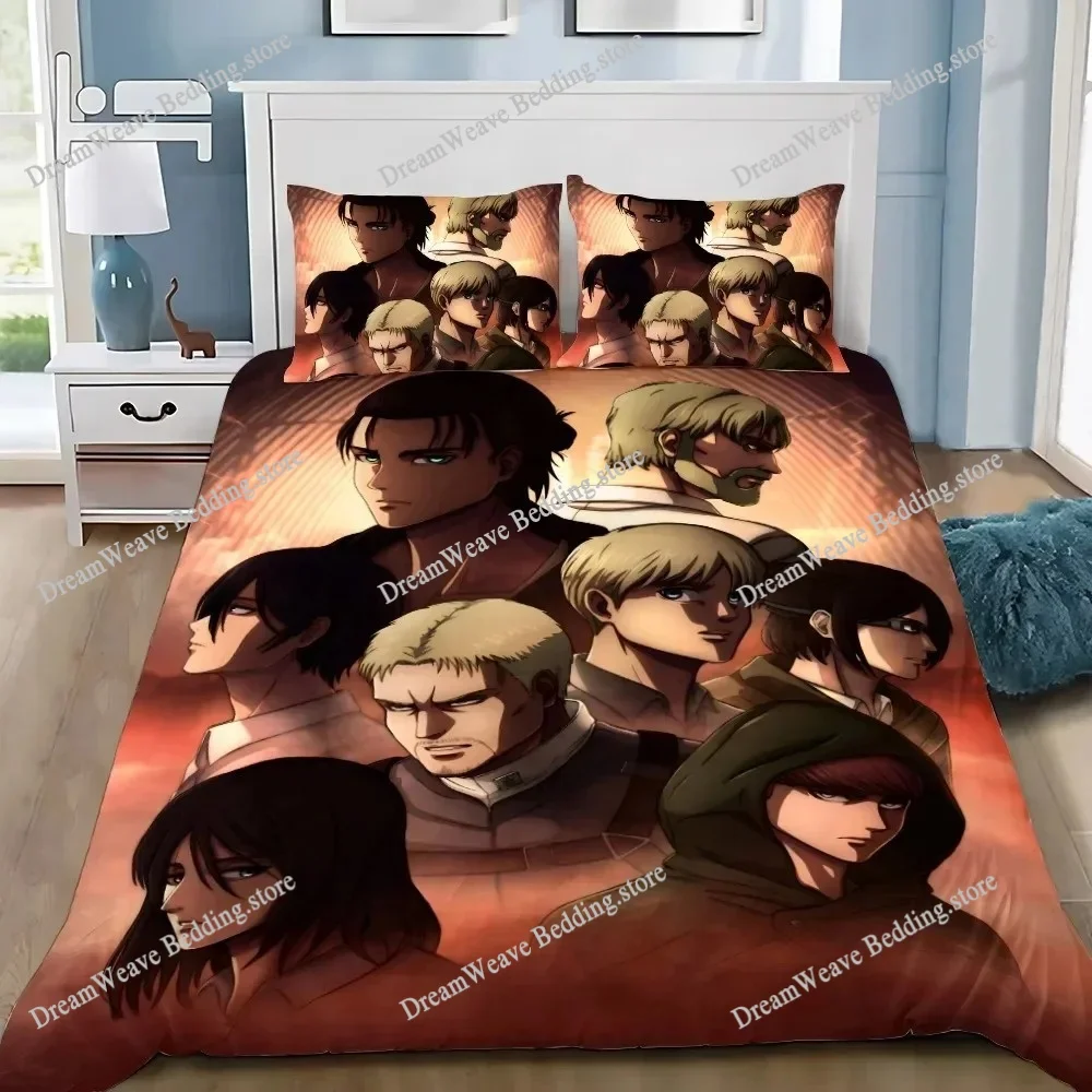 3D Print Anime Attack on Titan Bedding Set Soft Comforter Cover Shams For Kids Adults Microfiber Quilt Cover