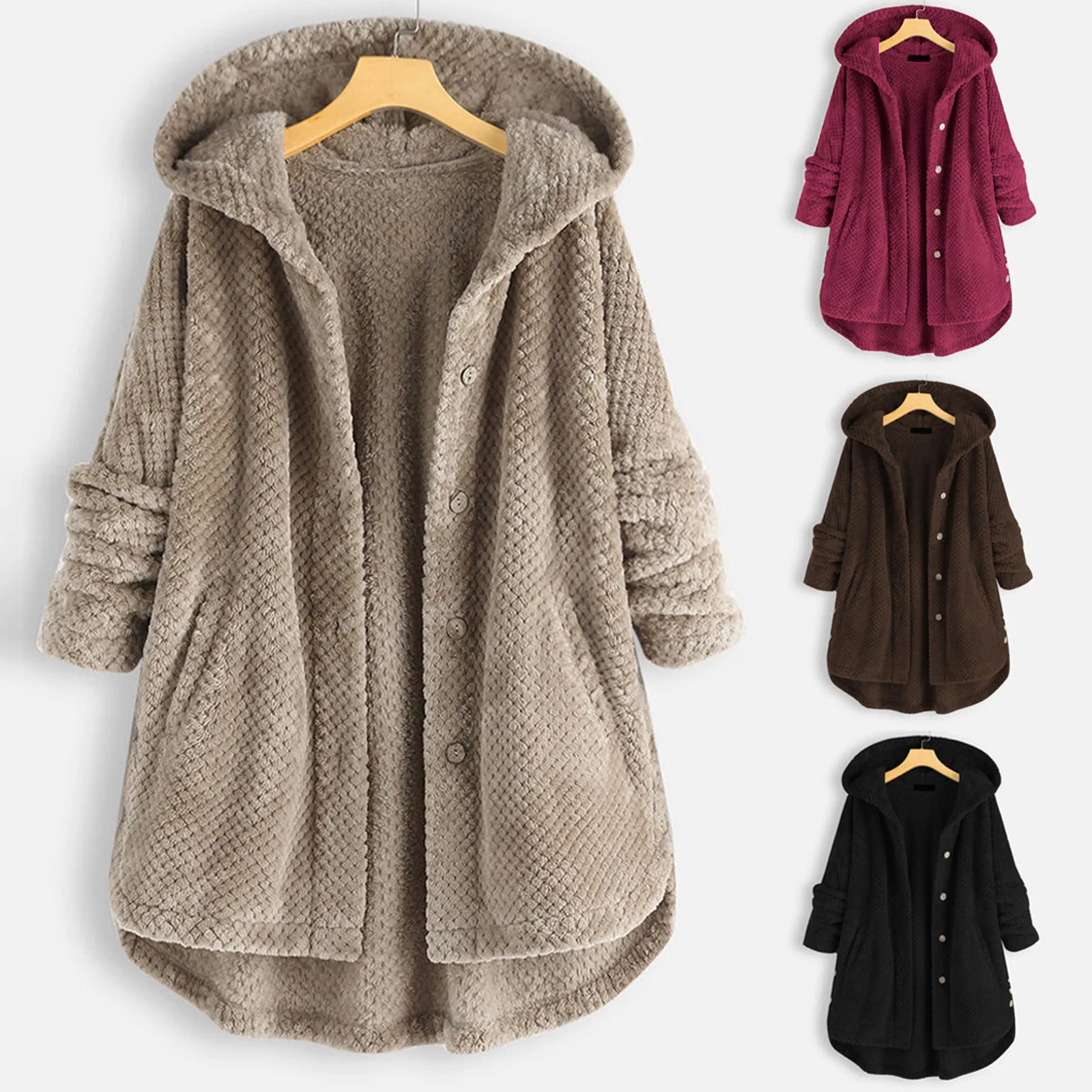 Women\'s Winter Double Faced Velvet Hooded Coat Fashion Female Medium Length Warm Jacket Coat For Women Outwear Tops Female