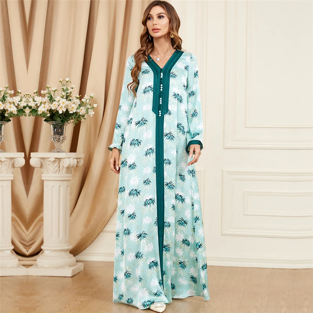 

Eid Mubarak Djellaba Ramadan Floral Print Maxi Dress Women Muslim Abaya African Evening Party Gown Moroccan Kaftan Robe Jalabiya