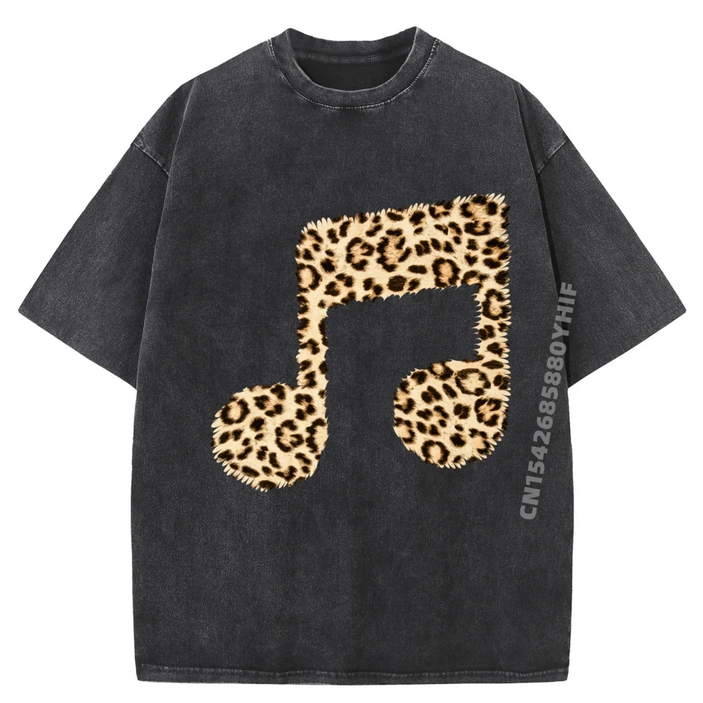 

Cool Music Note Symbol Music Teacher Best as Cheetah Leopard Oversized T Shirt Men Men's Cotton T-Shirt Printed Tee Washed Shirt