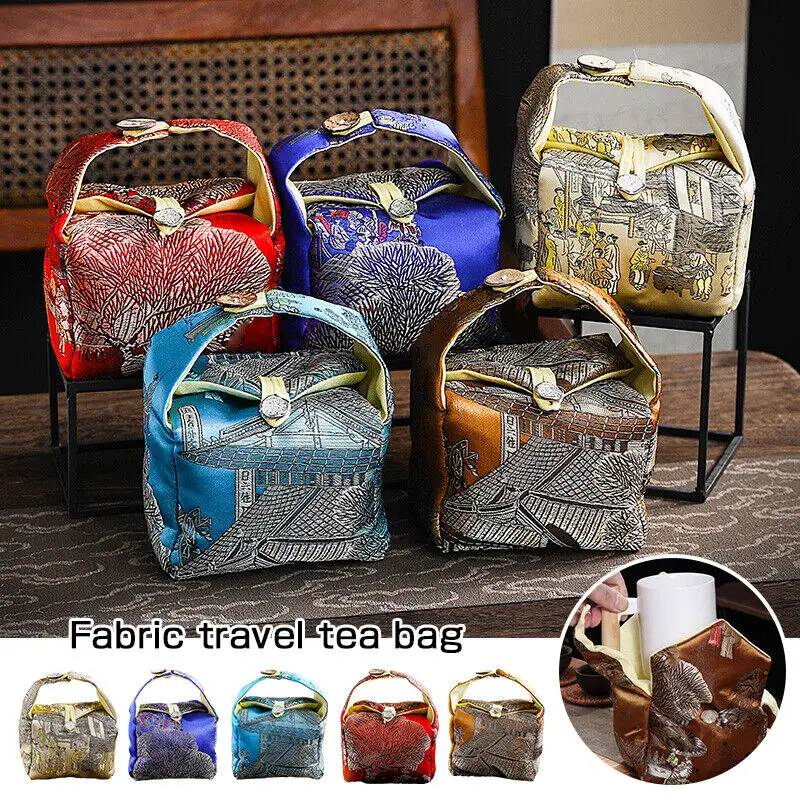 High Grade Satin Teaware Storage Bag For One Pot Two Cup Handmade Tea Cup Bag Portable Tea Ceremony Travel Tea Cozies