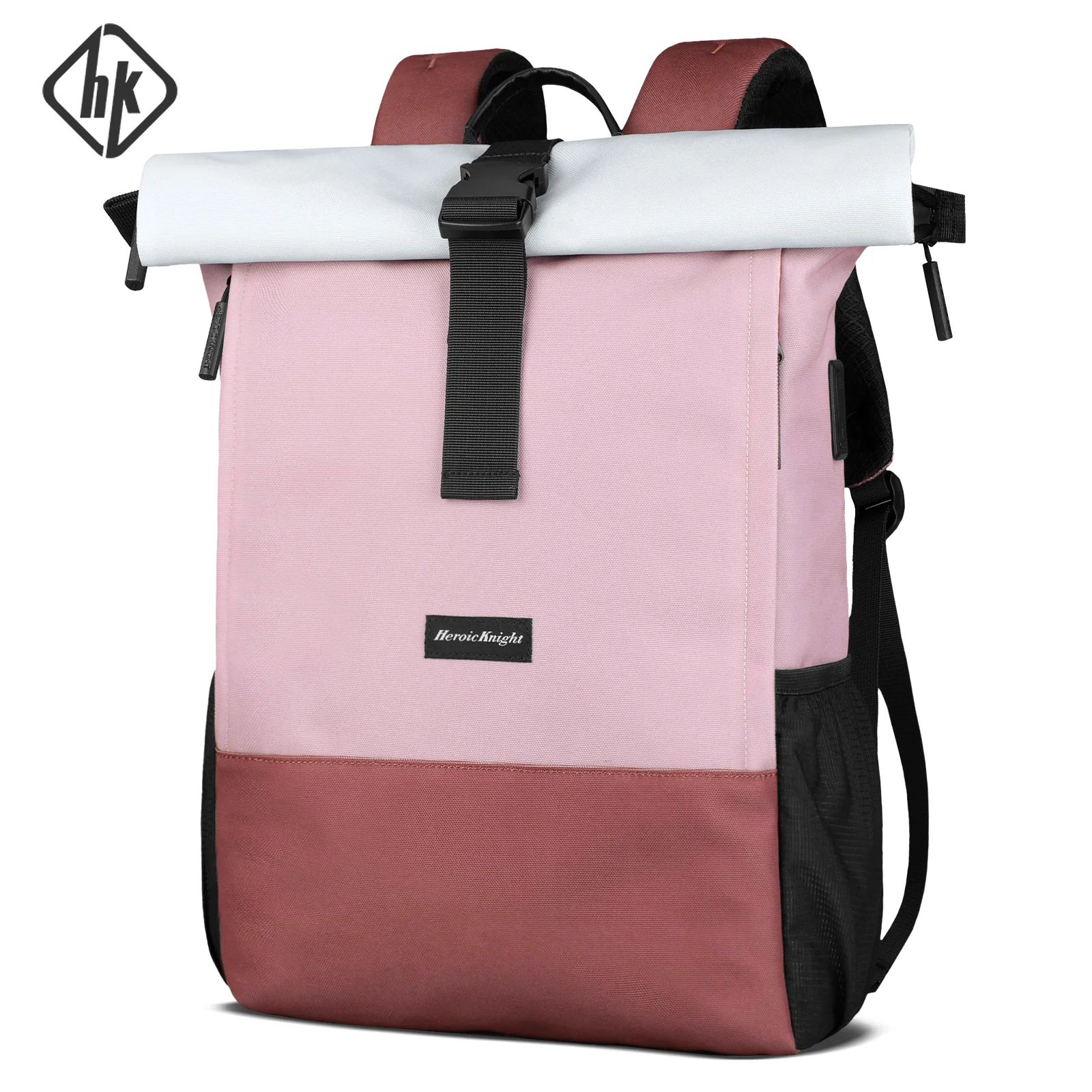 Hcankcan stylish women's backpack large capacity roll-top travel backpack waterproof laptop bag with USB leisure school backpack