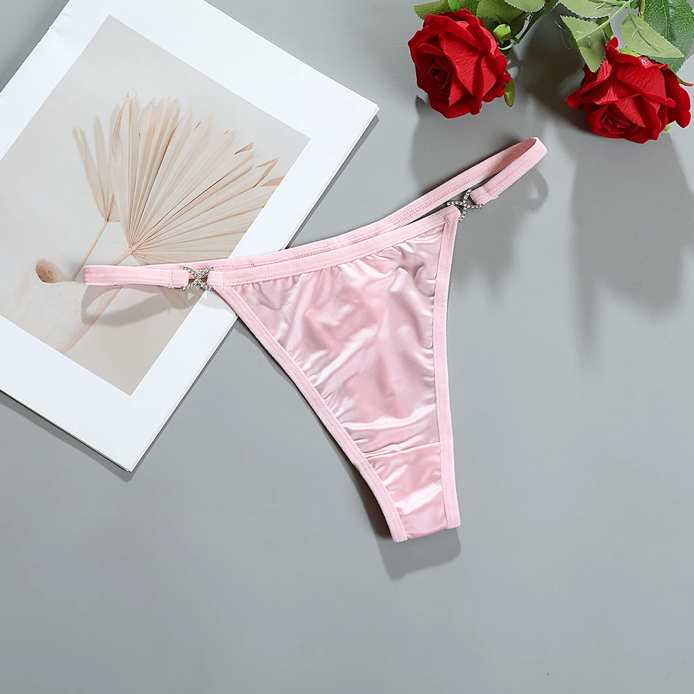 Damen-Dessous-Unterwäsche, nahtloser Satin-Strass-Tanga, hautfreundlich, atmungsaktiv, Low-Rise-Diations-Slip, G-String – Detail 5