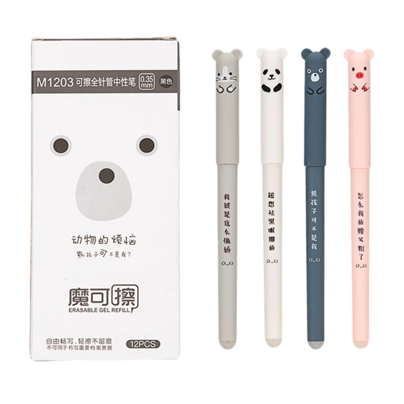 12 шт./компл., 0,35 мм, ручка для подписи, стираемая нейтральная ручка, стираемая ручка с героями мультфильмов для детей