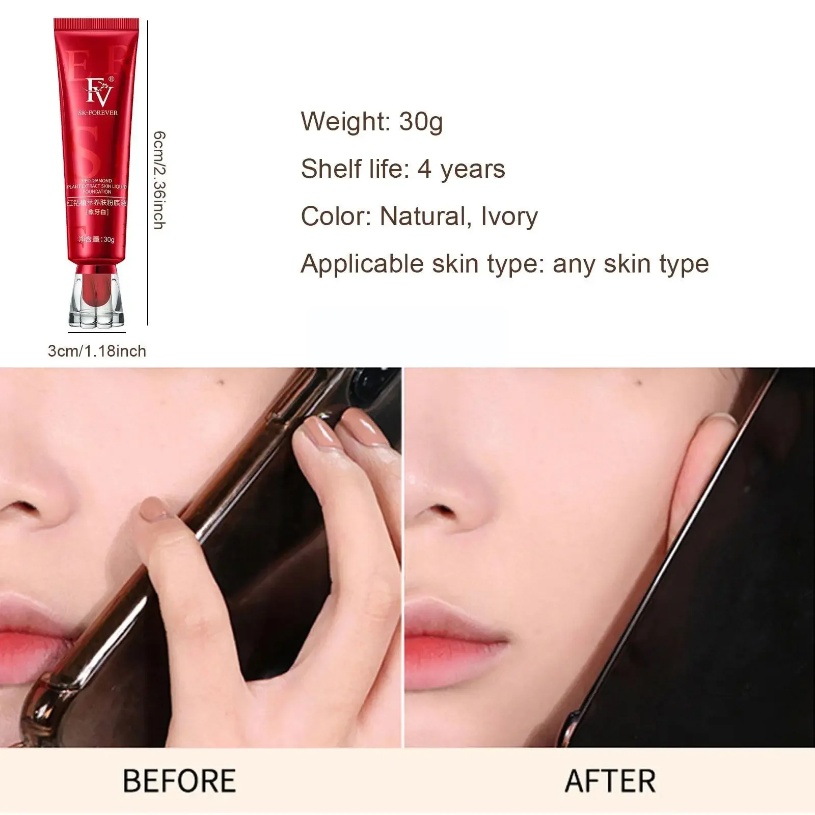 FV Red Diamond Plant Extract Skin Nourishing Liquid Moisturizing Easy Concealer Control Long-lasting Oil Not Foundation Rem