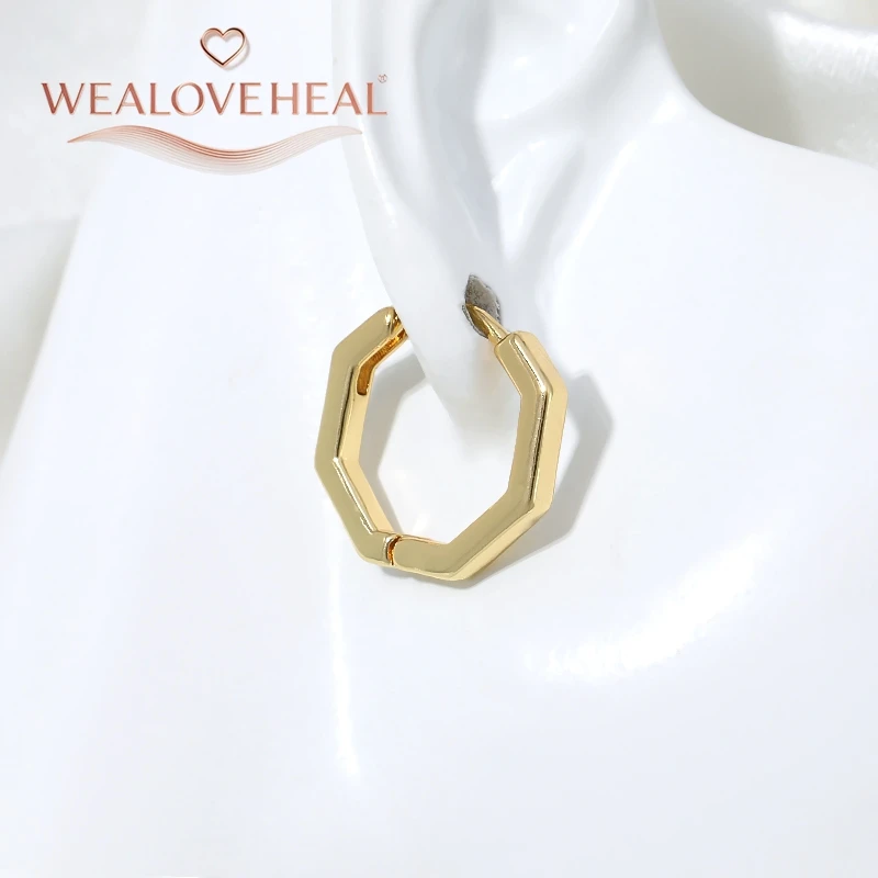 18K vergoldete Messing-Ohrringe mit geometrischem Sechseck-Design für Damen – Minimalistische 14,5mm Ohrringe, modisches Geschenk-Schmuckstück – Detail 20