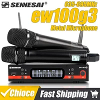 SENNESAI Ew100g3 micrófono inalámbrico Dual profesional puesta en escena 2 canales 600-699MHz UHF Karaoke Metal de mano