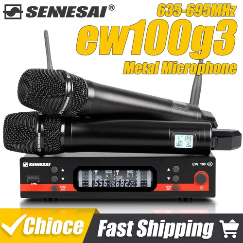SENNESAI Ew100g3 micrófono inalámbrico Dual profesional puesta en escena 2 canales 600-699MHz UHF Karaoke Metal de mano