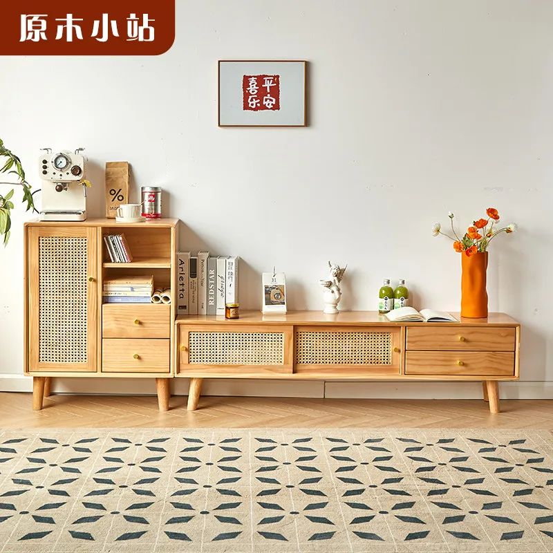 

Шкаф для телевизора из массива дерева, гостиная, простая современная маленькая квартира, скандинавский шкаф из ротанга от пола до потолка, японский бревенчатый шкаф для телевизора