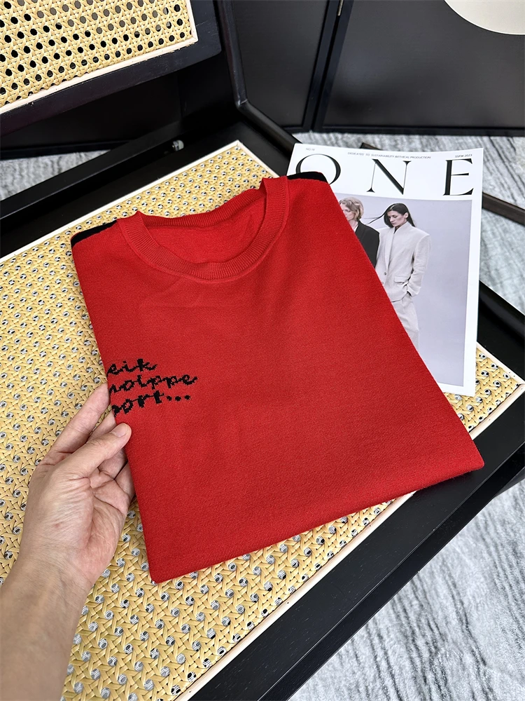 

Красный ультратонкий вязаный мужской круглый свитер свободного покроя осень-зима длинный свек повседневный цвет Sle