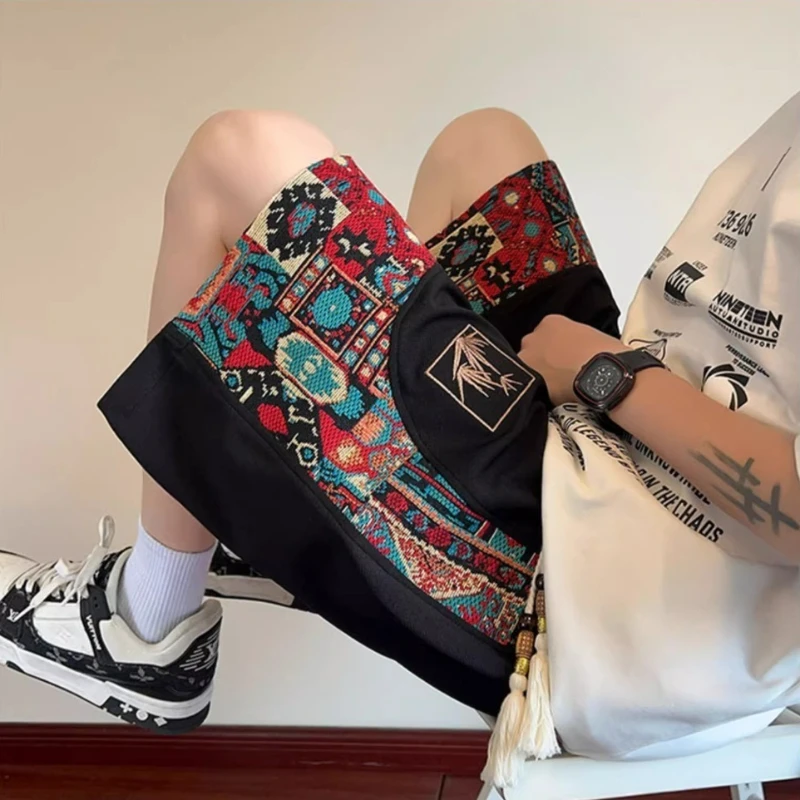 New Chinese Style Embroidered Shorts Men Summer Loose Casual National Trend Oversize Oriental Athletic Wear Five-Panel Bottoms