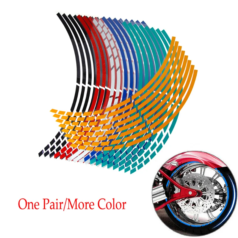 16Pcs Motorcycle Car Tire Decals Trim Strips Universal Reflective Bike Wheel Sticker Waterproof Motorcycle Wheel Rim Tape 17\