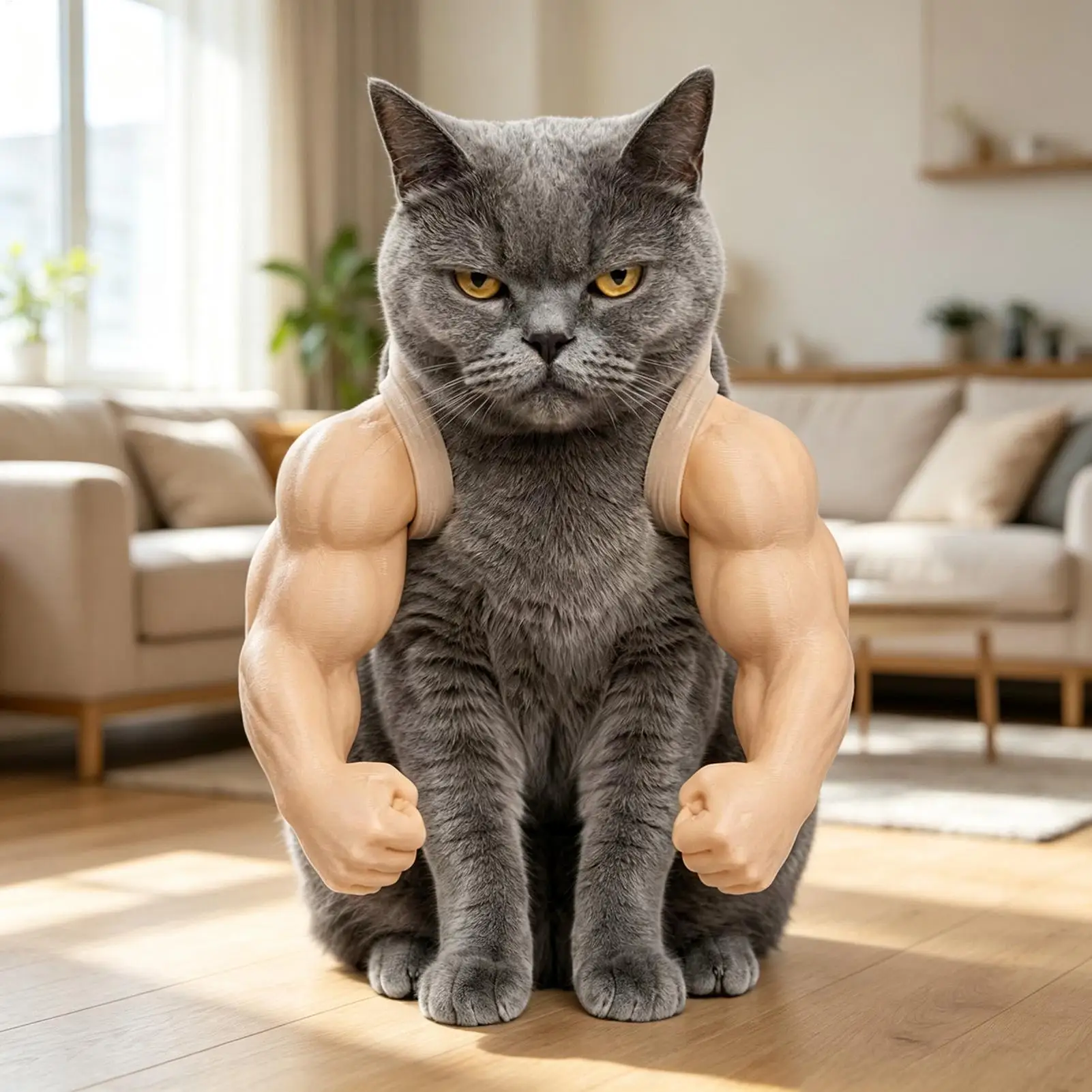 Funny Cat Muscle Arm 3D Printed Invincible Arm Pet Interactive Neck Hanging Toy Cosplay Costume Props Cat Accessories
