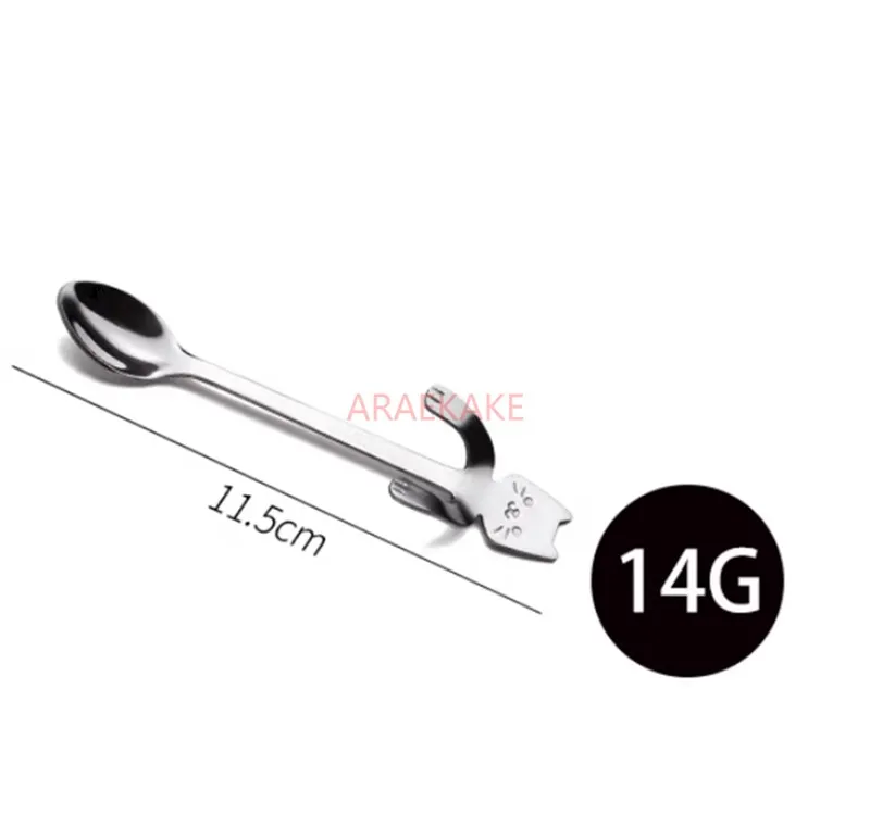 الفولاذ المقاوم للصدأ لطيف القط على شكل ملعقة قهوة معلقة ملعقة الإبداعية الكرتون الإنترنت الشهيرة القط اثارة الحلوى ملعقة الآيس كريم #6