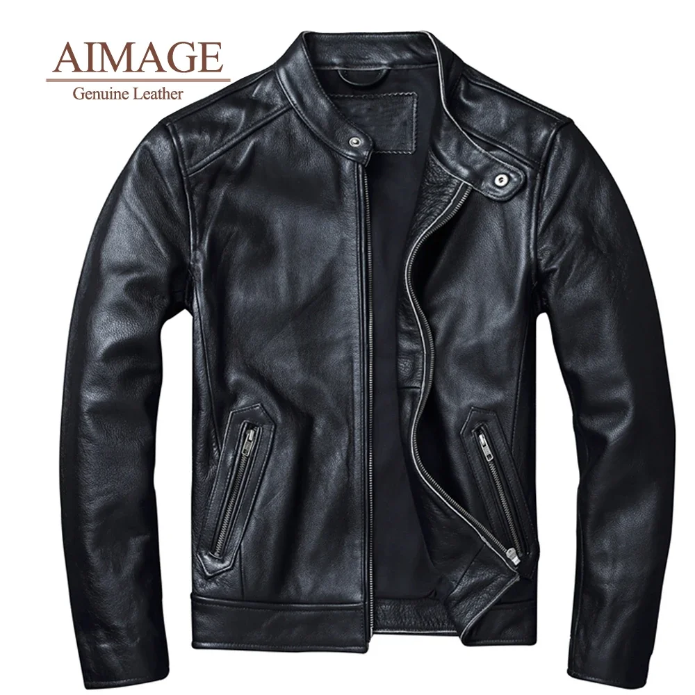 

2024 New Cowhide Leather Jacket Men's Motorcycle Biker Spring Natural Genuine leather Jackets de cuero genuino S-6XL PY043