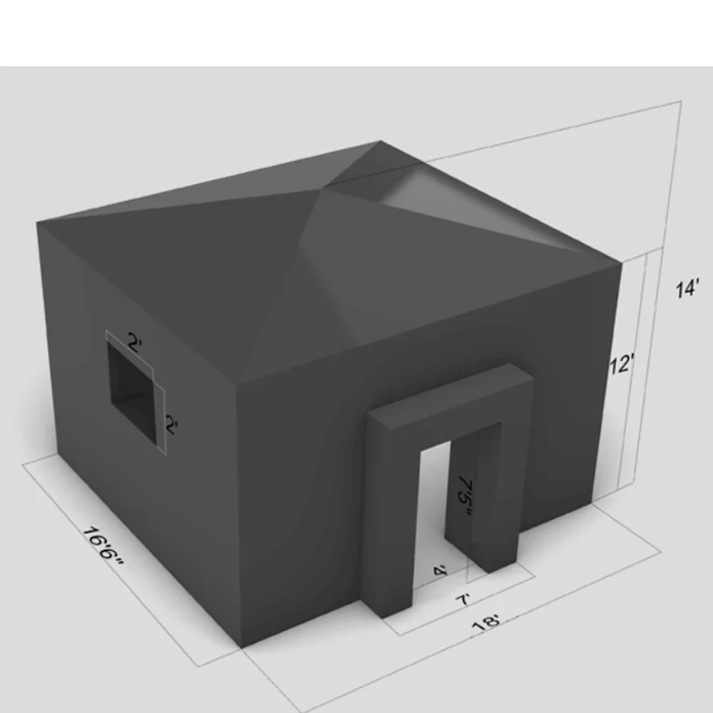 15x10x4m ブラック大型インフレータブルナイトクラブテント、ピークルーフ付き、すべての付属品と速達配送