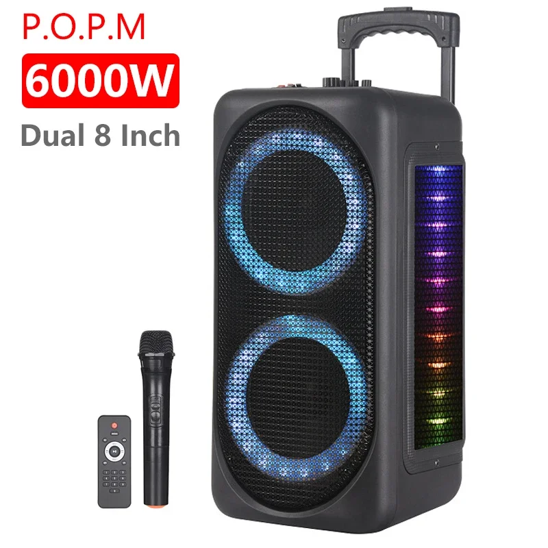 6000W Peak Power Bluetooth Speaker Outdoor Portable Soundbox LED Light Music Center Square Dance Trolley Boombox with Microphone