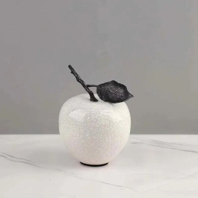 Modern Minimalist Crack White Ceramic Apple Decorative Ornament for Bedroom Entrance Study TV Cabinet Home Decorations