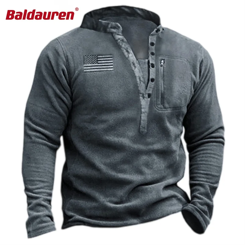 

Men's Outdoor V-Neck Hoodie Grab Fleece Warm Breathable Tactical Hoodie Jumper Combat Training Suit Men's Quick Dry Button Top.