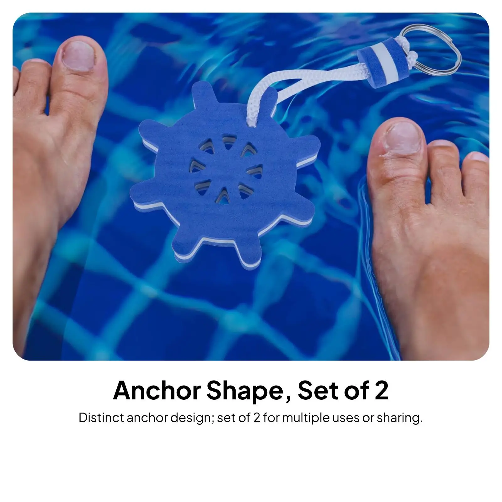 Buoyant Key Ring EVA Material Anchor Rudder Shape Marine Key Chain for Yacht Boat Accessories Blue 2PCS