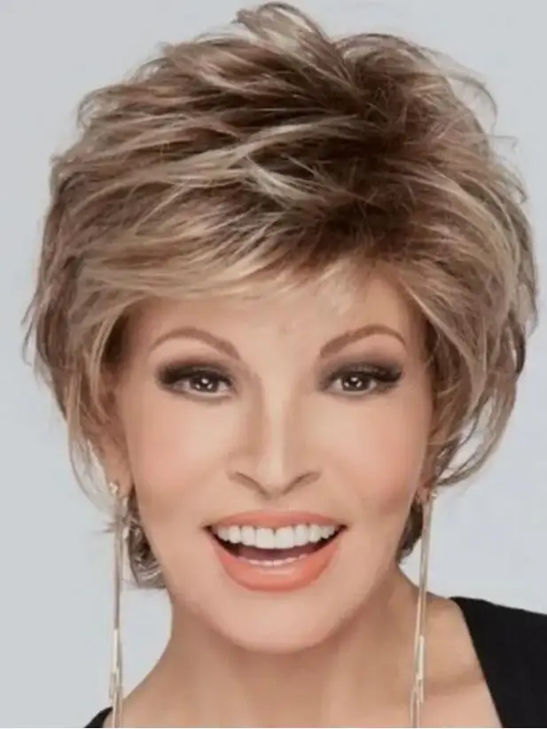 Short Fluffy Wavy Layered Blonde Mix Synthetic Hair Celebrity Wigs