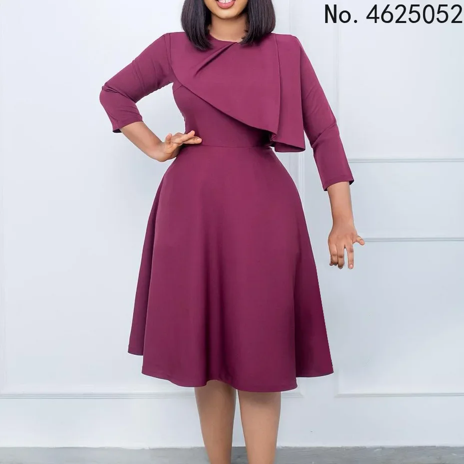 Robes Africaines pour Femmes, Printemps Automne, Col Rond, Polyester, Solide, Document, Longueur Genou, Vêtements Africains