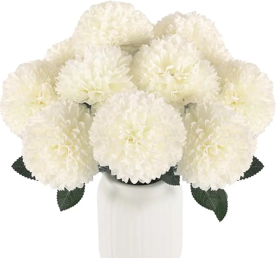 

24 Pcs Artificial Chrysanthemums Flowers Ball White Flower Bulk, Fake Mums Flowers Silk Plants for Home Decor Indoor Floral Arra