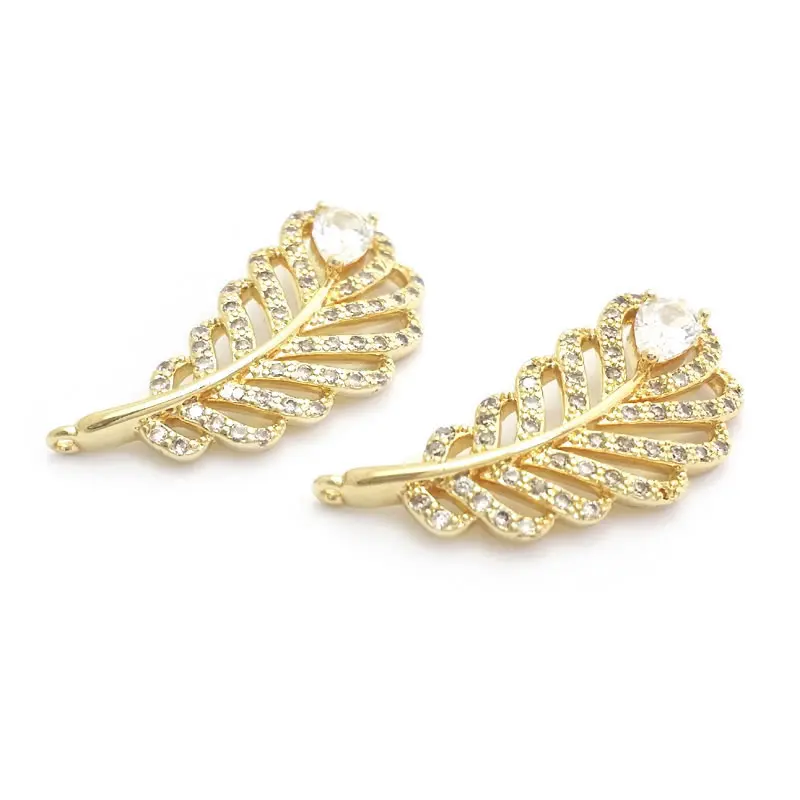 18K Gold Color Brass Feather Charms Pendants High Quality Diy Jewelry Making Supplies Necklace Earrings Accessories for Women - view 6