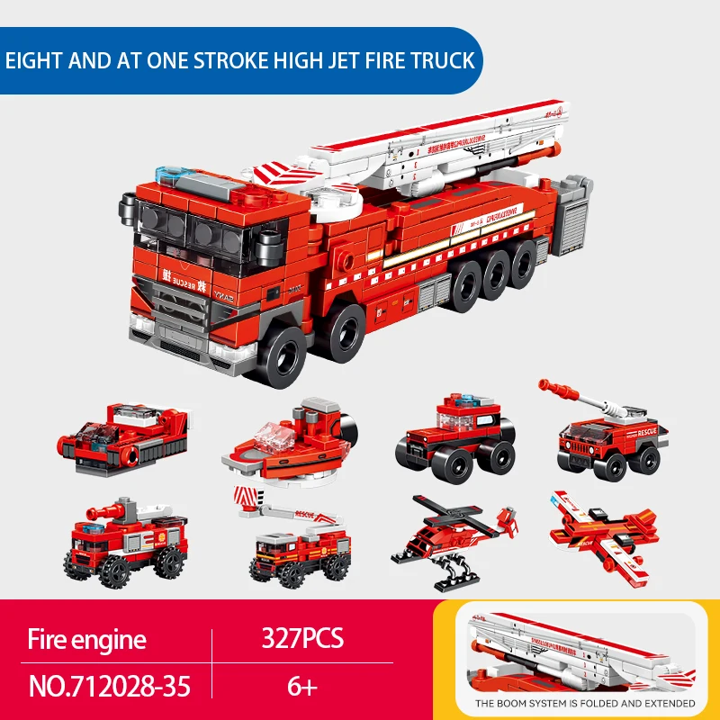 Children's engineering crane toy  boy fire ladder excavator car assembly building blocks birthday gift puzzle