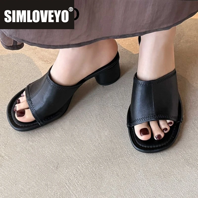 

SIMLOVEYO Брендовые женские сандалии из натуральной кожи с круглым носком без шнуровки, мягкая повседневная уличная повседневная женская обувь с круглым носком 5,5 см, 33