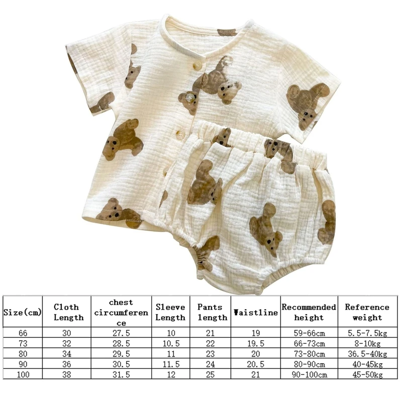 Baby Girls 2 Pieces Suit Short Sleeve Shirt Bloomer Shorts Cartoon Bear Print Toddler Muslin Clothing Jumpsuits Clothes Dropship