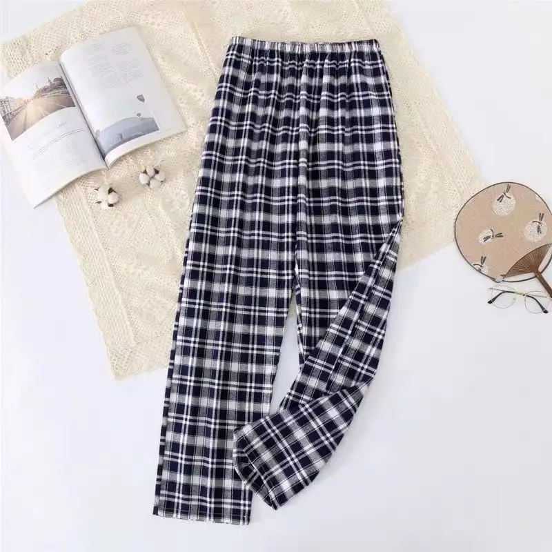 กางเกงนอนผู้ชายลายสก็อต ไซส์ใหญ่ น้ำหนัก 40-100 กก. สำหรับฤดูใบไม้ร่วงและฤดูหนาว สวมใส่สบายๆ อยู่บ้าน