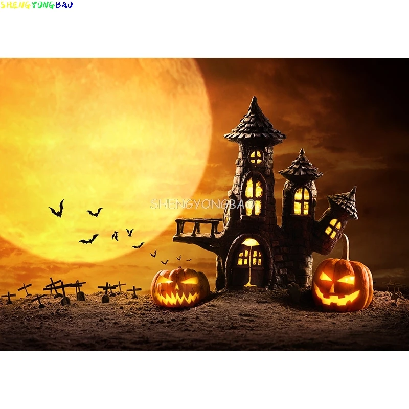 هالوين خلفية علامة مميزة القلعة اليقطين فانوس القمر صورة التصوير خلفية للصور استوديو الدعائم JKL-05 #3