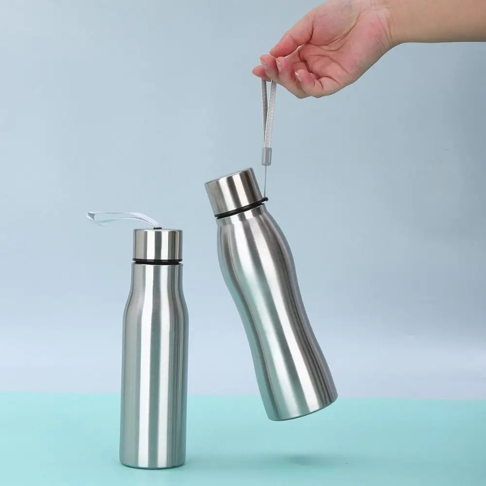 750ml/1000ml Sports Water Bottles Stainless Steel Single-layer Outdoor Drink Bottles Large Capacity with Lift Rope