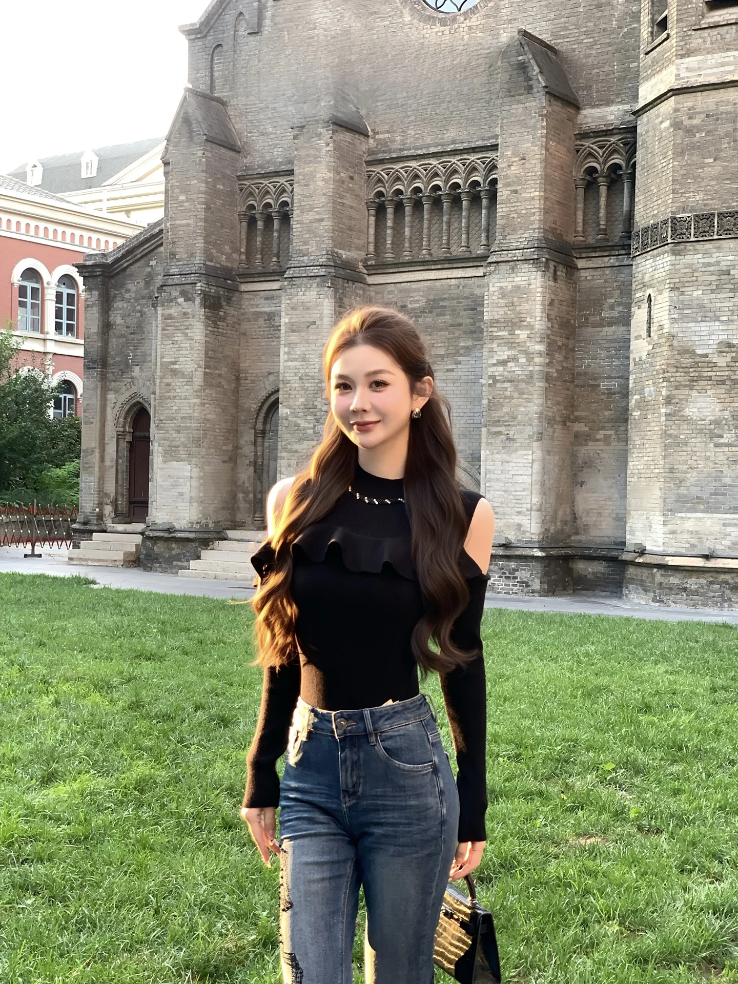 

AZZHEN вязаный свитер с бретельками Le, женский облегающий универсальный длинный трикотаж, повседневная одежда Ele Sle