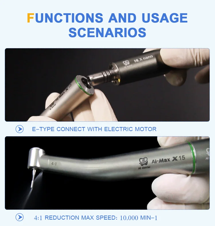 Dental Contra Angle-handpiece 1:5/1:1/4:1/16:1 Low Speed Hand Piece Single Water Spray E-Type Connector Without Fiber Optic